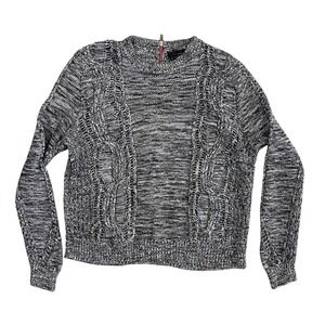 360CASHMERE Black White Marled Knit Cable Knit Sweater‎ Mock Neck M